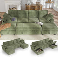 Hanherry 104' Sectional Couch with Pull Out Sofa Bed,Corduroy Sleeper Sofa with Storage Ottoman & USB Charging,Comfy U Shaped Modular Couches for Living Room,Apartment