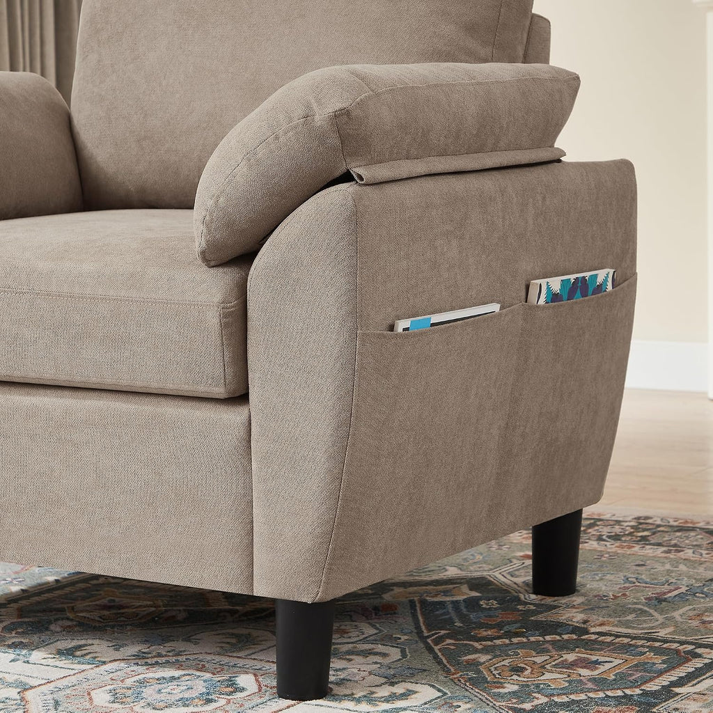 Sofa Accent Chair, 35' Reading Chair for Bedroom, Modern Linen Fabric Armchair, Single Sofa Chair, Comfy Arm Chairs for Living Room,Bedroom, Beige