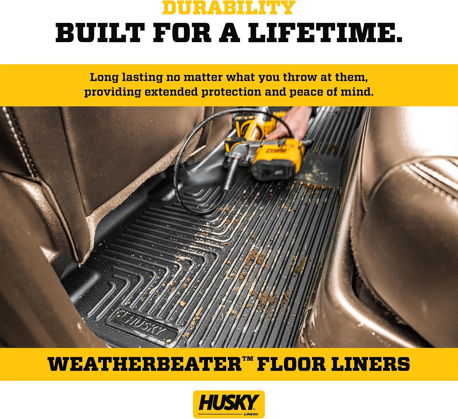 Husky Liners Weatherbeater Floor Mats | Fits 2013-2024 Toyota 4Runner w/Out 3rd Row Seat & with Sliding Cargo Deck | Front & 2nd Row + Cargo, 3-pc. Black