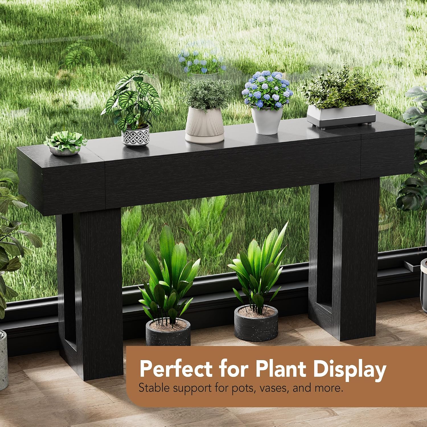 63 Inch Long Console Table, Narrow Rectangular Sofa Table Behind The Couch, Farmhouse Entryway Table for Entrance, Hallway, Living Room (Black)