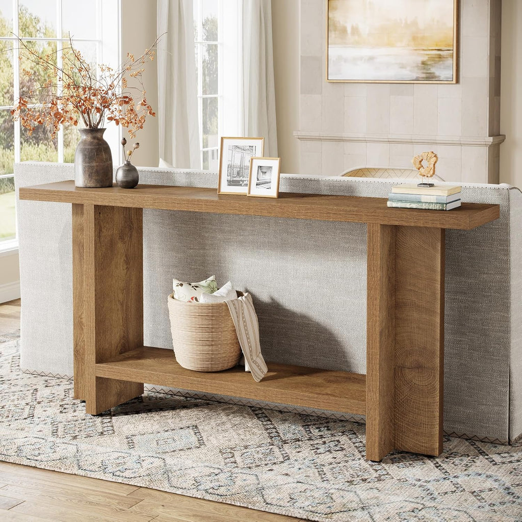 Tribesigns 59' Farmhouse Entryway Console Table, 2-Tier Narrow Long Couch Table Behind Sofa for Living Room, Hallway, Entrance, Foyer