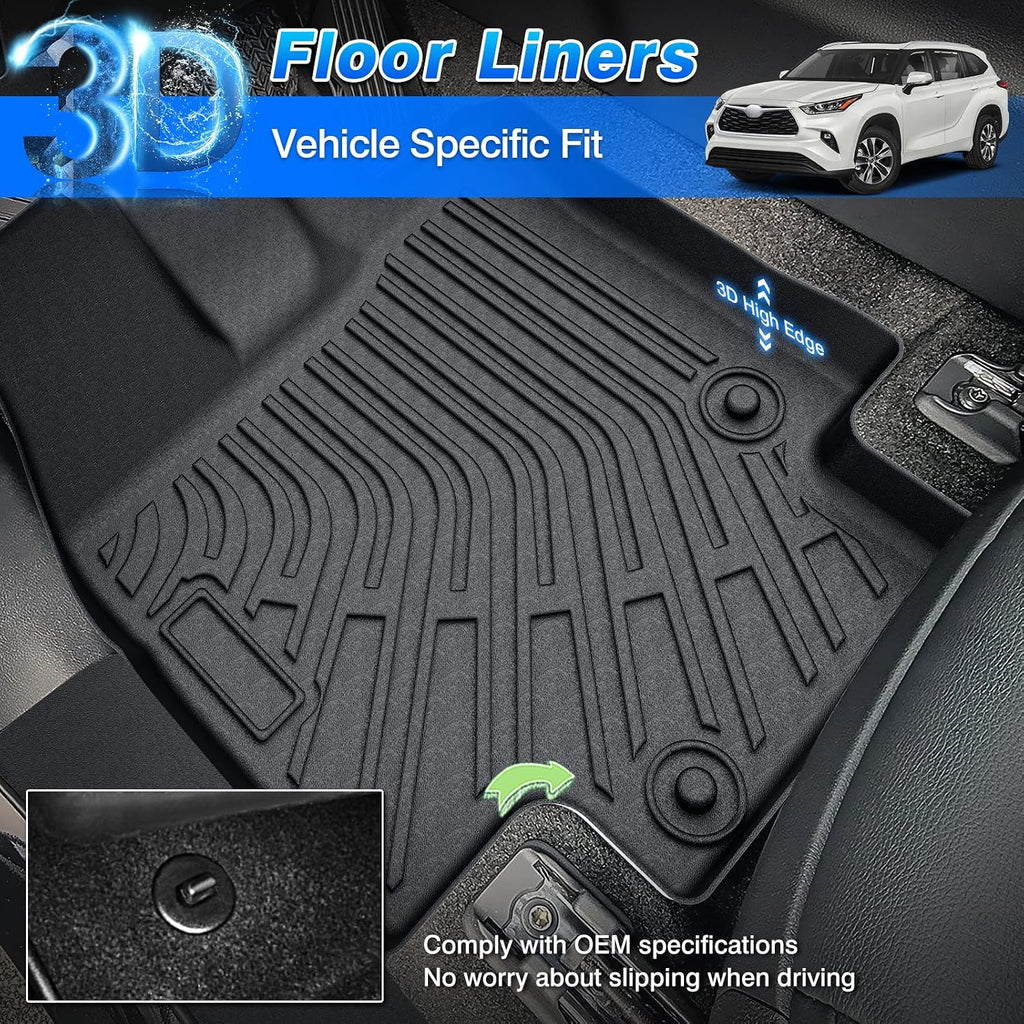 Cartist Floor Mats for Toyota Highlander 2020-2026 7 Seat (Both Hybrid and Gas, Not Grand), All Weather Cargo Liner with Backrest Mat and Door Sill Guards for Highlander Accessories, Heavy Duty