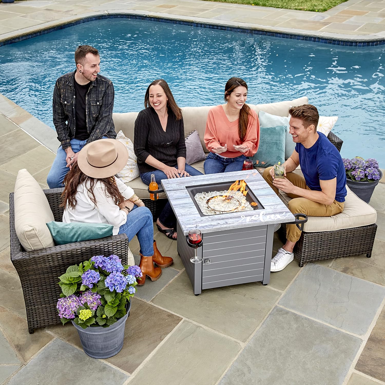 Relax Gray 30' Square Gas Fire Table
