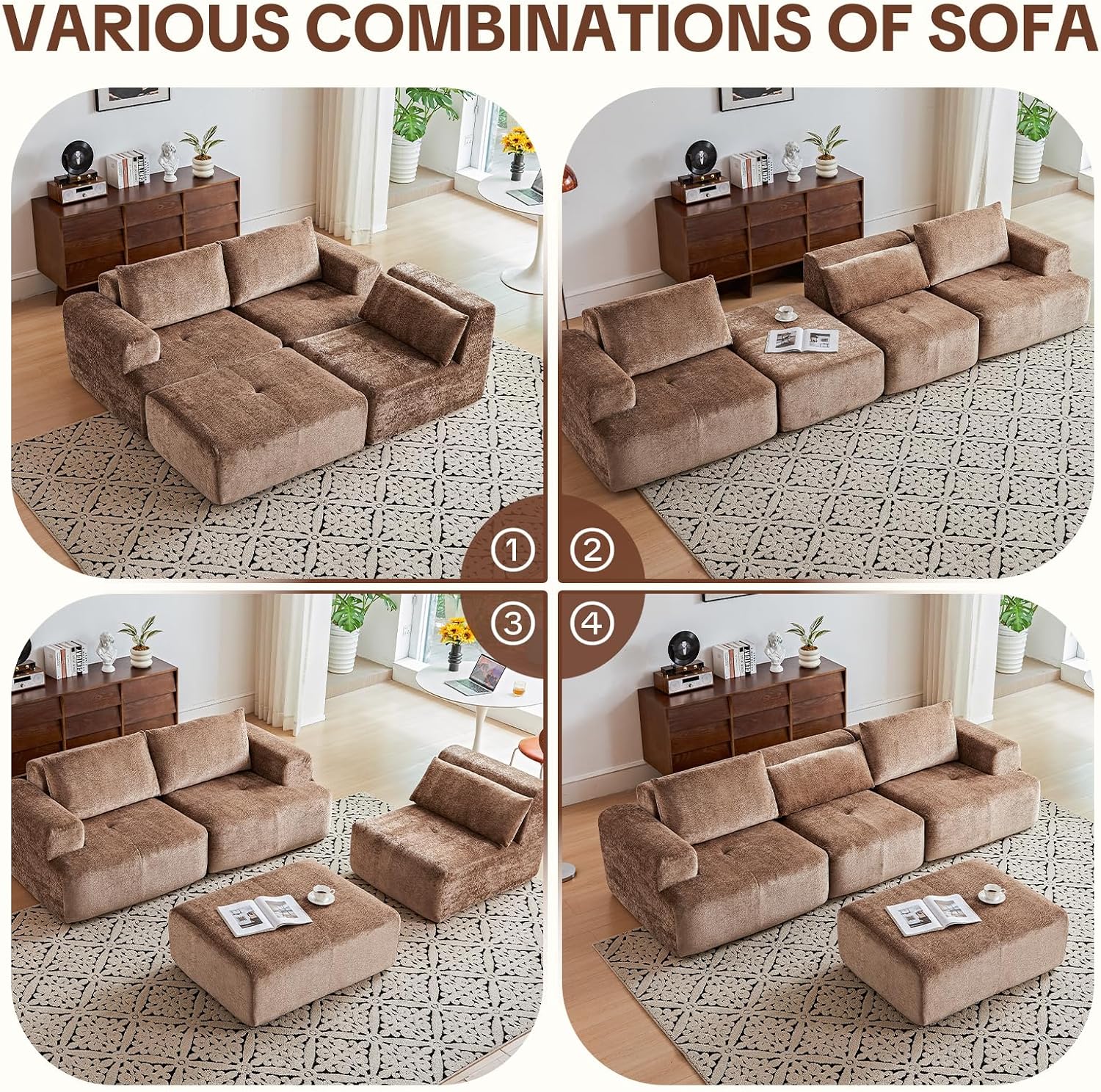 108' Modular Sectional Sofa - L-Shape Chaise, Modern Modular Cloud Couch with Deep Seat and Pillow, Boneless Couch Comfy Sofa for Living Room & Apartment, No Assembly(Camel)