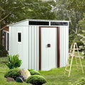 6.4 x 5ft Outdoor Storage Shed,Steel Garden Tool Shed with Floor Frame & Double Lockable Doors,Metal Outdoor Storage Clearance for Backyard Patio Lawn (White-Side Window)