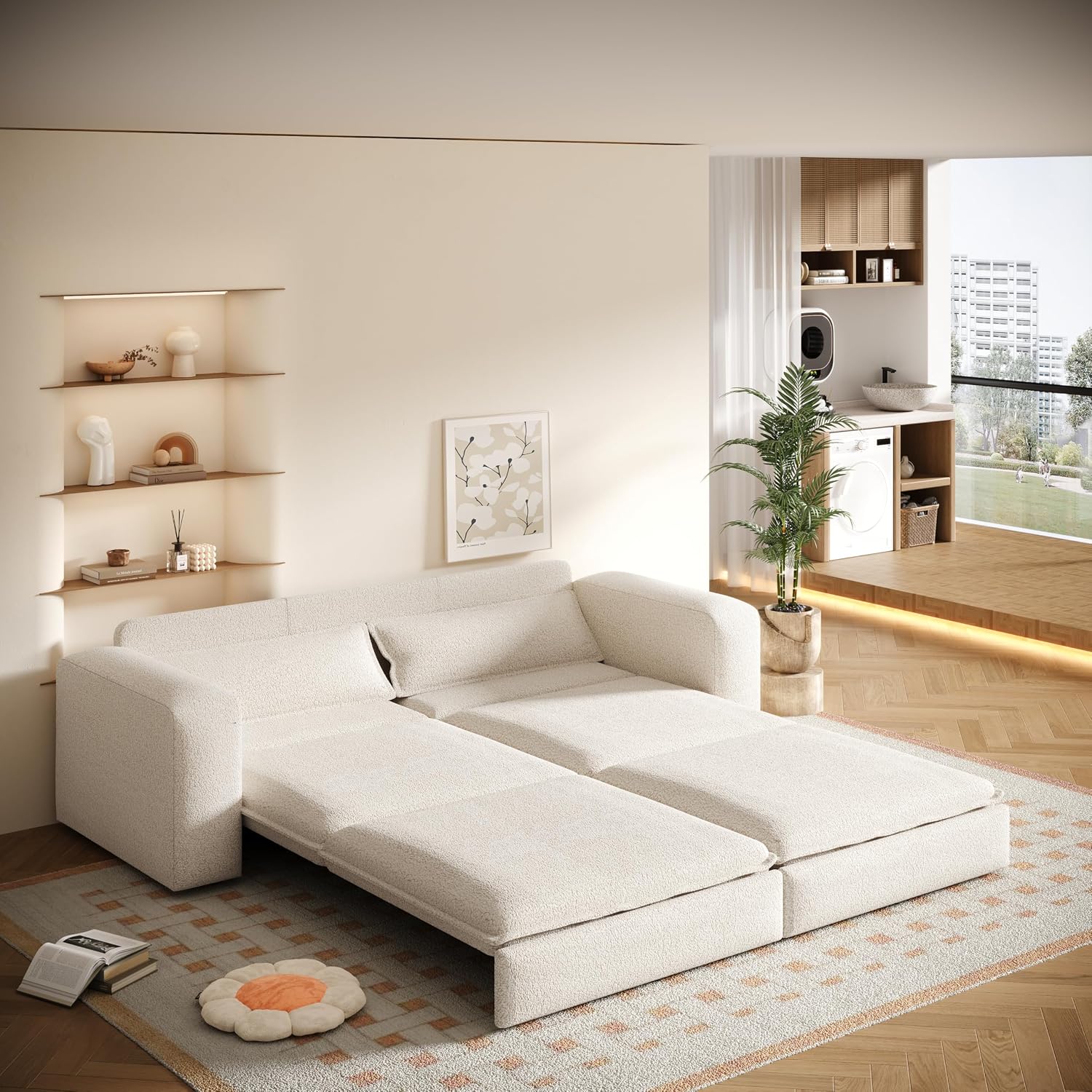 Eafurn 3 in 1 Convertible Pull Out Sleeper Sofa Couch Bed King Size,93' Oversized Recliner Loveseat Chaise Lounge Sofabed Daybed with Thickness Cushions for Living Room Office