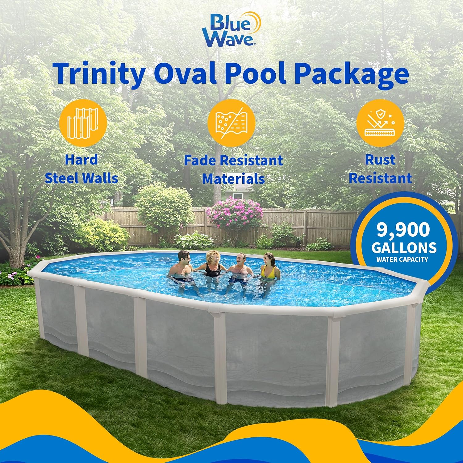 Trinity 15-ft x 30-ft Oval 52-in Deep Steel Wall Pool Package with 7-in Top Rail