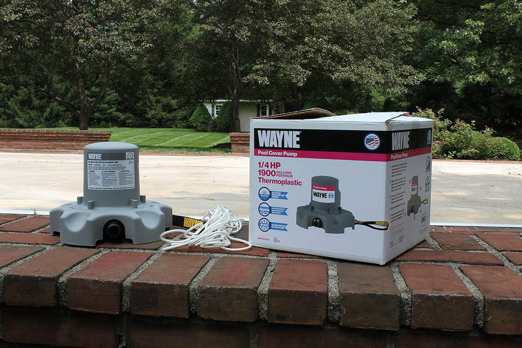 WAYNE WPCP250-1/4 HP Automatic Pool Cover Pump with 25 Foot Power Cord - Up to 1,900 Gallons Per Hour - Automatic On/Off Water Removal Pool Cover Pump