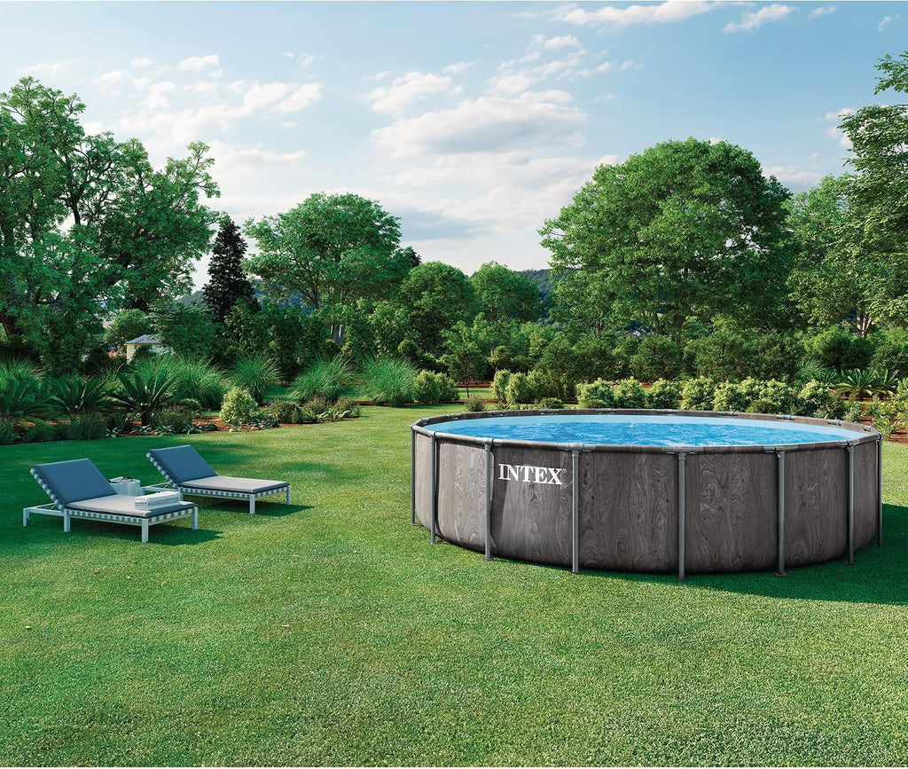 INTEX 26743EP Prism Frame Above Ground Swimming Pool Set: 18ft x 48in – Includes 1500 GPH Cartridge Filter Pump – Removable Ladder – Pool Cover – Ground Cloth