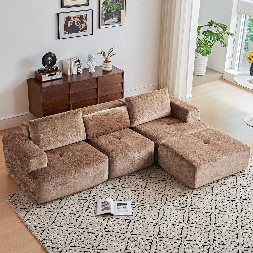 108' Modular Sectional Sofa - L-Shape Chaise, Modern Modular Cloud Couch with Deep Seat and Pillow, Boneless Couch Comfy Sofa for Living Room & Apartment, No Assembly(Camel)