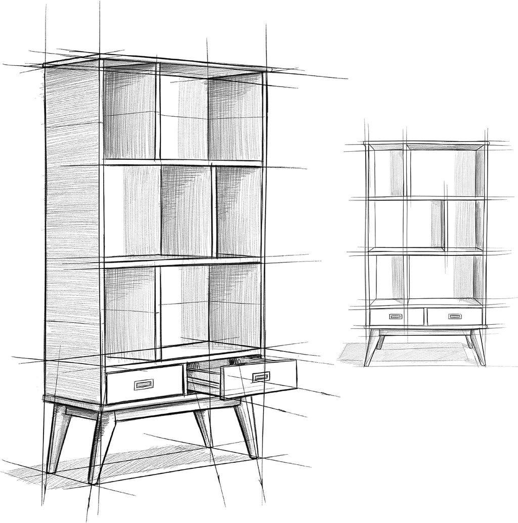 SIMPLIHOME Draper Bookcase - 64 inch Tall Solid Wood Wide Storage Bookshelf in Medium Auburn Brown, Mid-Century Modern Storage for Living Room or Office with Adjustable Shelves and Tapered Legs