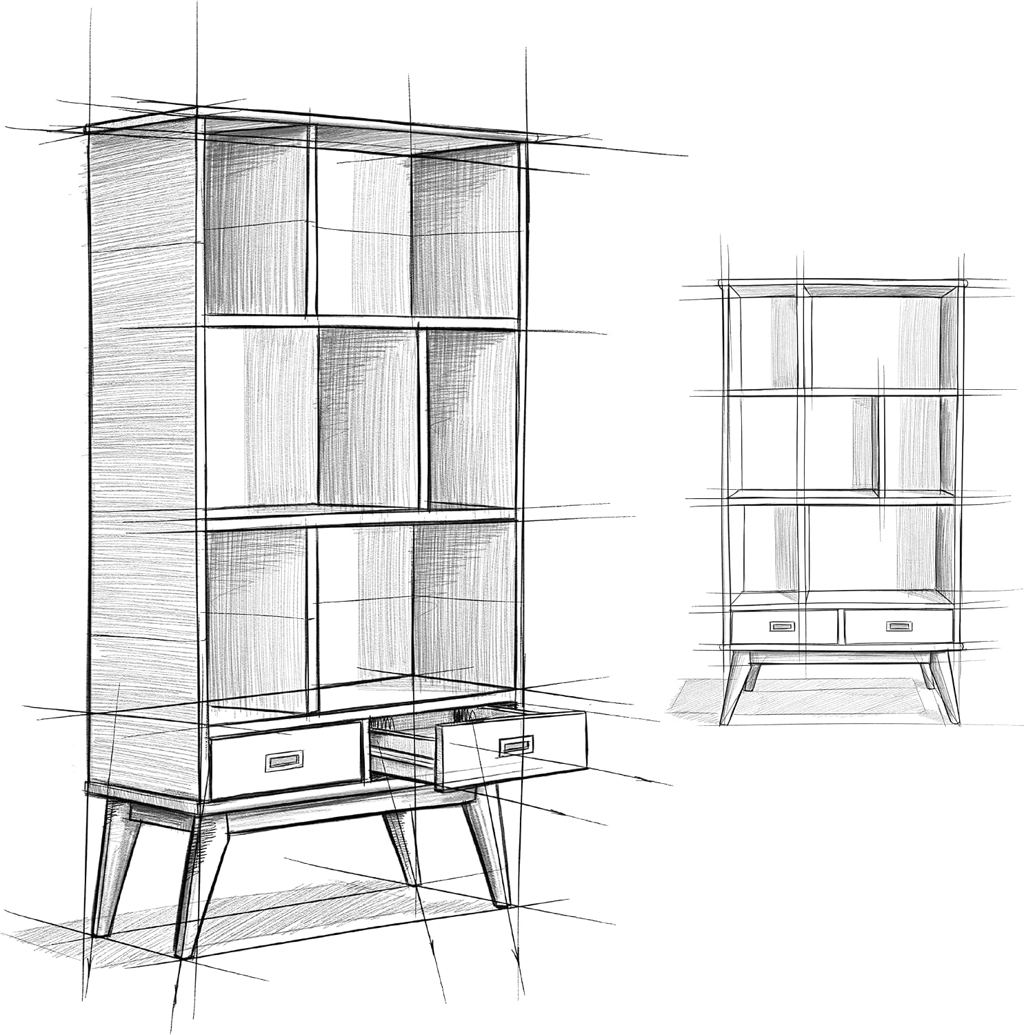 SIMPLIHOME Draper Bookcase - 64 inch Tall Solid Wood Wide Storage Bookshelf in Medium Auburn Brown, Mid-Century Modern Storage for Living Room or Office with Adjustable Shelves and Tapered Legs