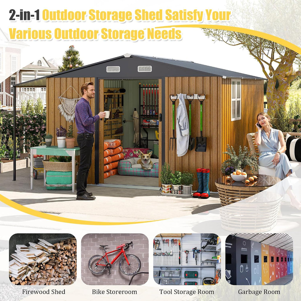 KEIKI 10x12 FT Outdoor Storage Shed, Extra Large Metal Shed with Lockable Doors, Windows, Outside Steel Tiny House Ideal for Garden, Backyard, Patio Utility, Tool Storage, Chicken Coops, Yellow