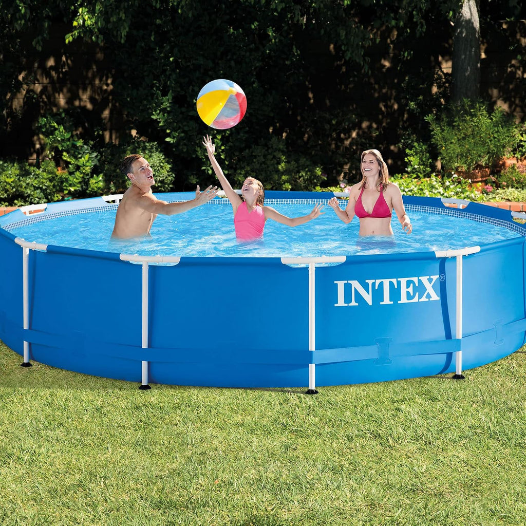 Intex 12 Foot by 30 Inch Metal Frame Above Ground Swimming Pool with Maintenance Cleaning Kit, and Type A and C Replacement Filter Pump Cartridge