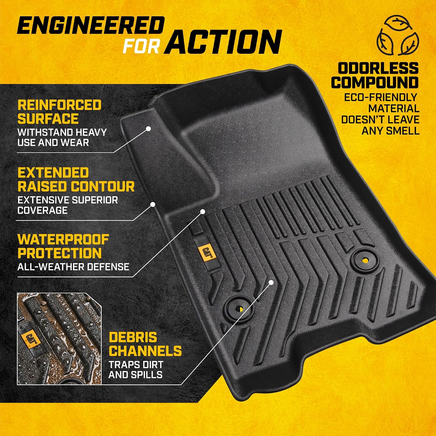 CAT® JustFit™ 3D Custom Fit Floor Mats for Chevy Colorado GMC Canyon 2023 2024 2025 2026 Crew Cab, Heavy Duty All Weather Floor Liners Laser Measured, Chevy Colorado Accessories GMC Canyon Accessories