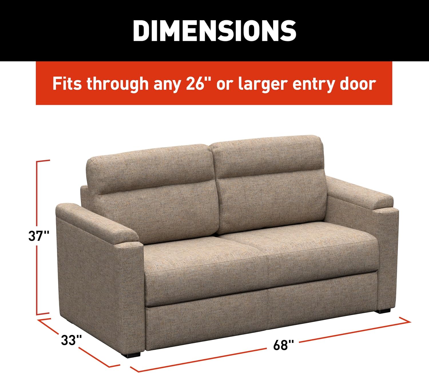 THOMAS PAYNE Signature Heritage Series 68' Dellmead RV Clickback Sleeper Sofa with Automatic, Adjustable Fold-Out Legs, Four Reclining Positions, Easy Transition - 2024044228