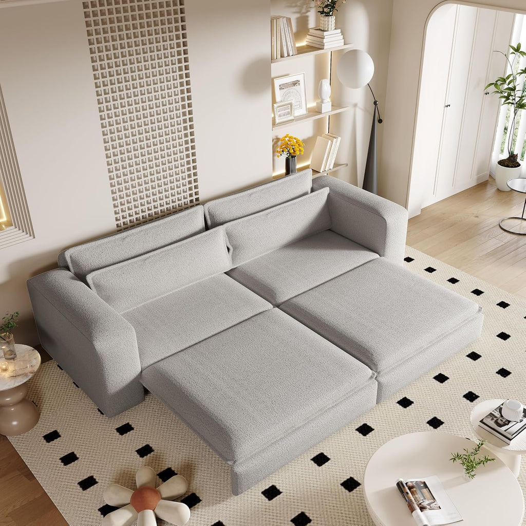 Eafurn 3 in 1 Convertible Pull Out Sleeper Sofa Couch Bed King Size,93' Oversized Recliner Loveseat Chaise Lounge Sofabed Daybed with Thickness Cushions for Living Room Office