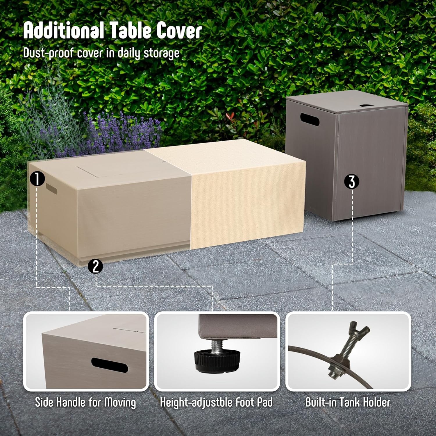 Werph 42'' Propane Fire Pit Table Set with Tank Holder, CSA Certifed 50,000 BTU Outdoor Firepit Table, Wind Guard & Glass Stones, Smoke-Free Rectangular Fire Table for Garden Porch Backyard