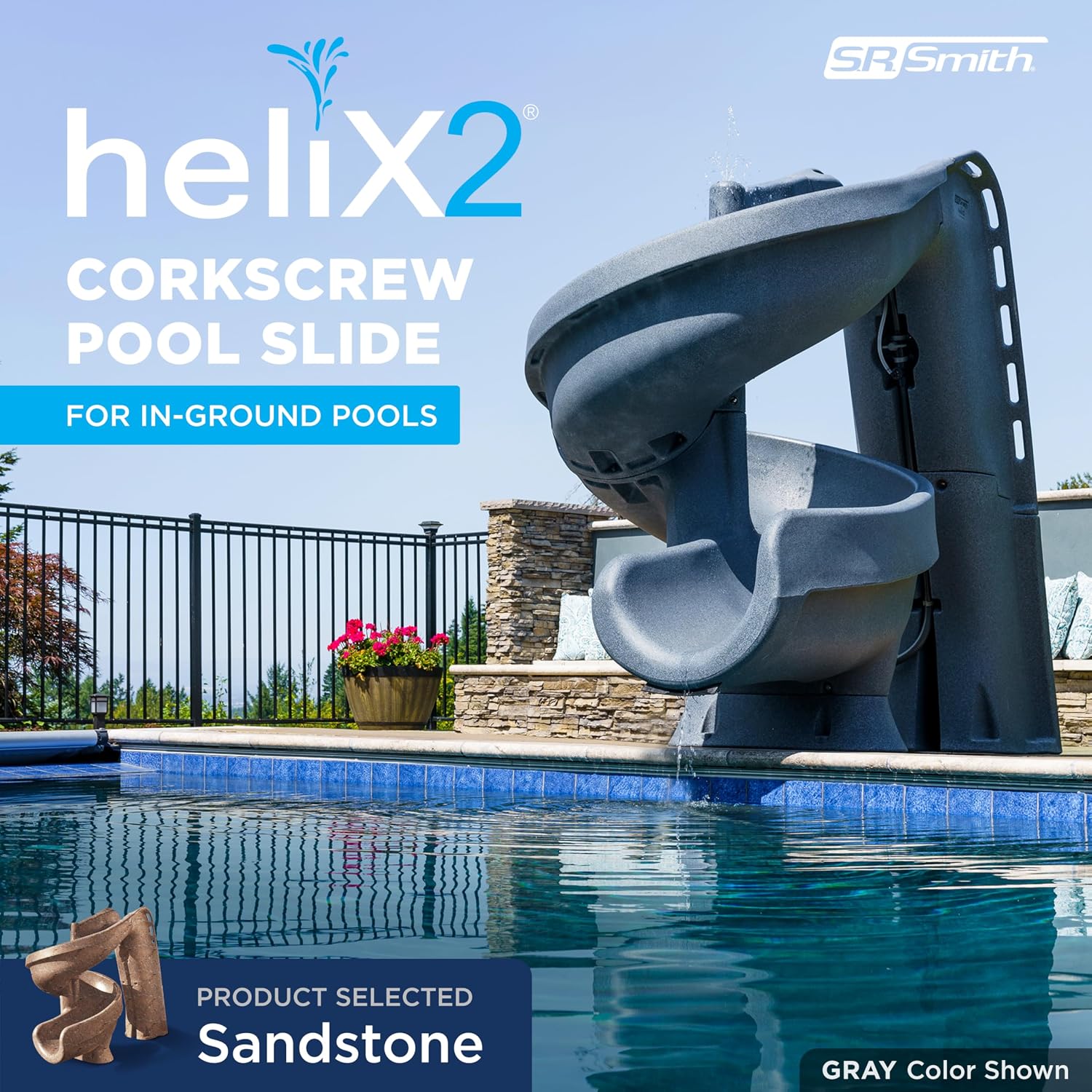 S.R.Smith Helix2 Pool Slide, Sandstone – Premium Water Slide with Spiral Curve for Inground Swimming Pool – Deck Mounted with Enclosed Ladder for Safety