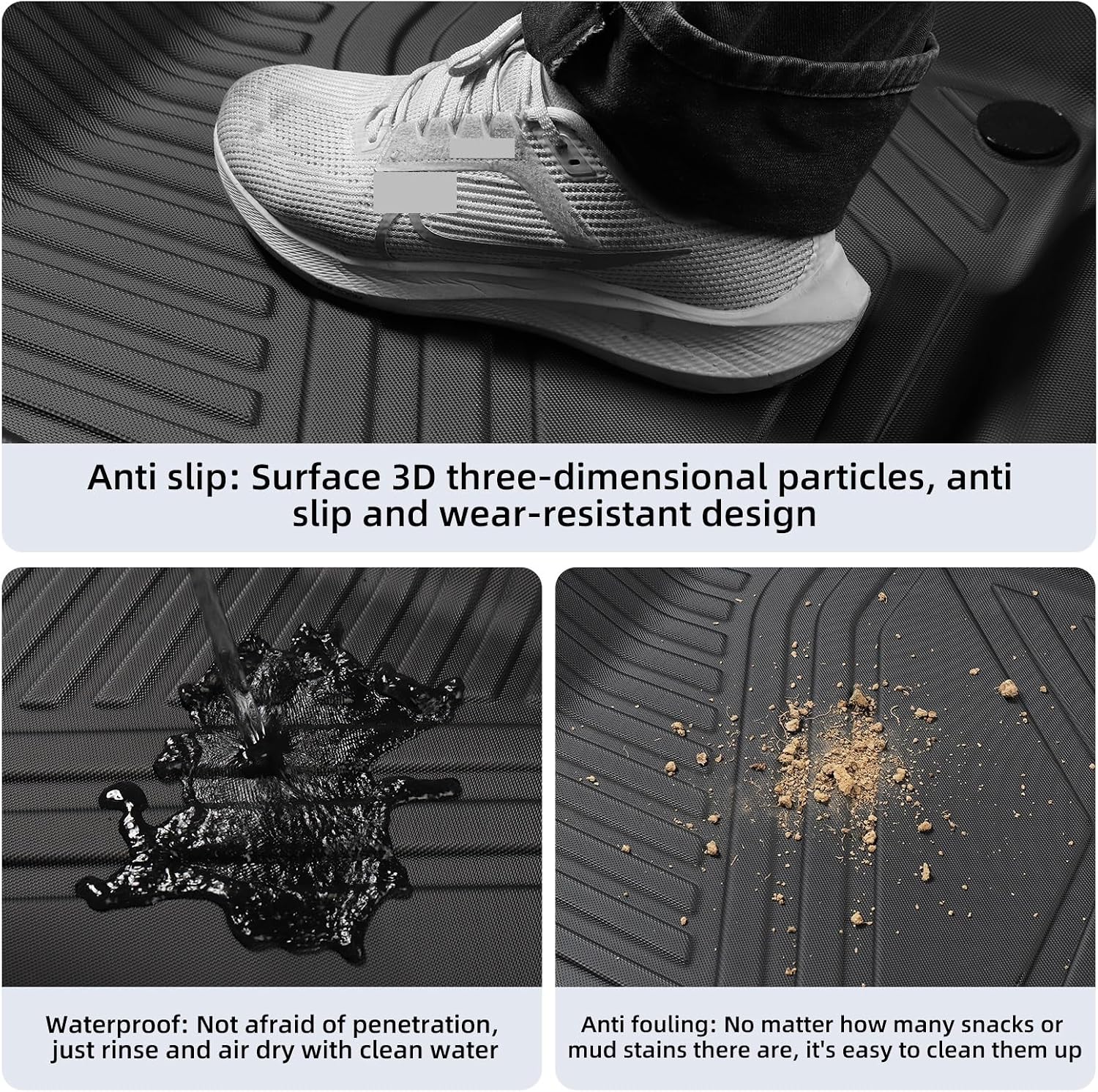 Compatible for Tesla Model Y 2021-2024 TPE 3D Car Floor Mats Cargo Liner Trunk Pad Protection Waterproof All Weather Black(Model Y LHD 4PCS)