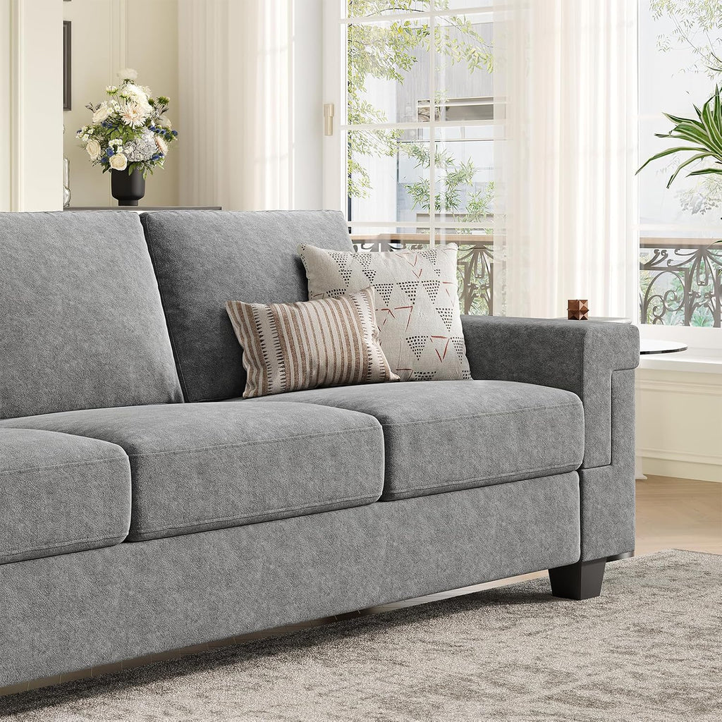 COPIAE 3 Seater Sofa Couch with Deep Seat, 90' Modern Upholstered Sofa with Armrests, Easy Installation, Comfy Couches for Living Room, Apartment, Light Gray