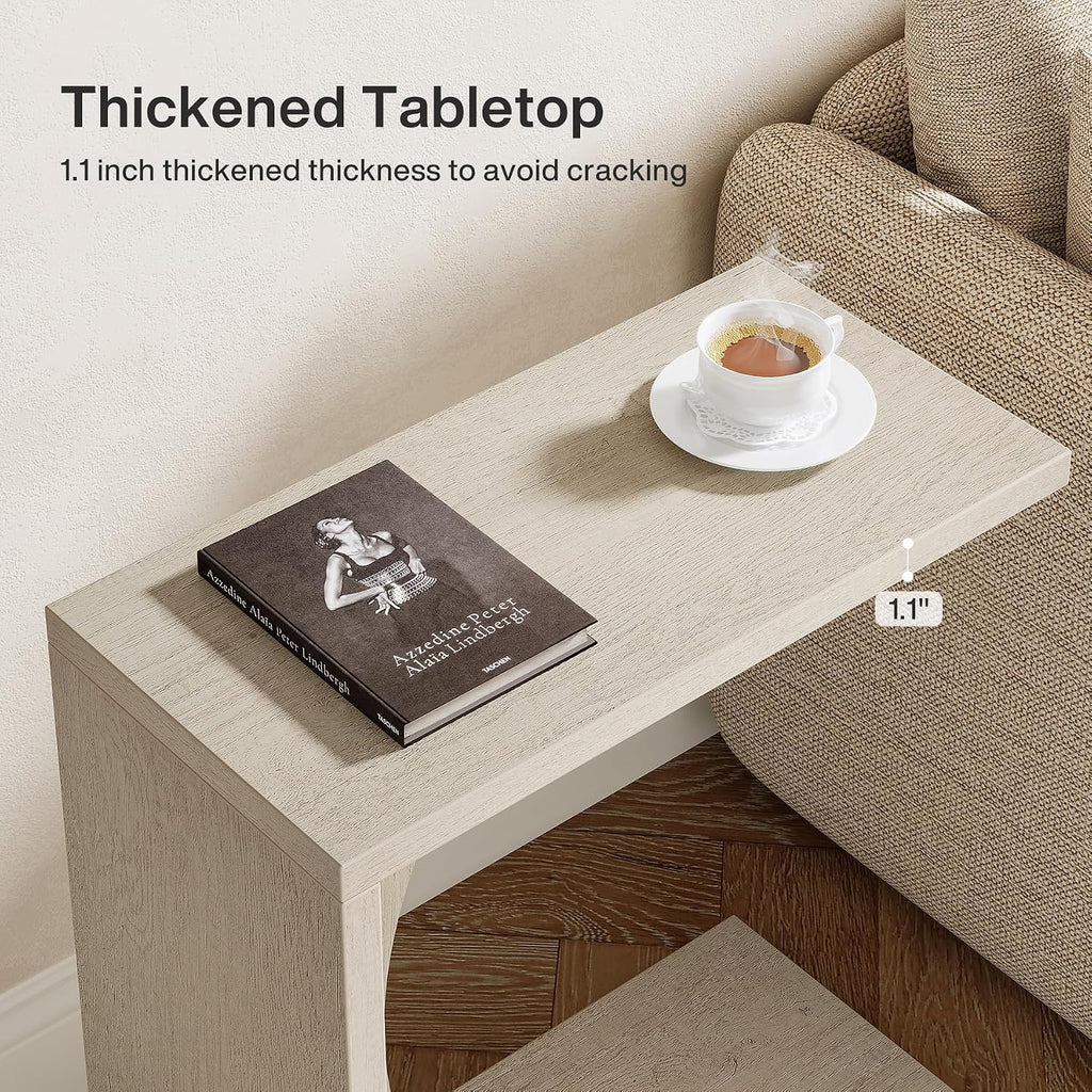 Tribesigns Set of 2 C-Shaped End Table for Couch, Small Bedside Table for Sofa, Wooden Nightstand for Living Room Bedroom Laptop Work Desk (2, Beige)