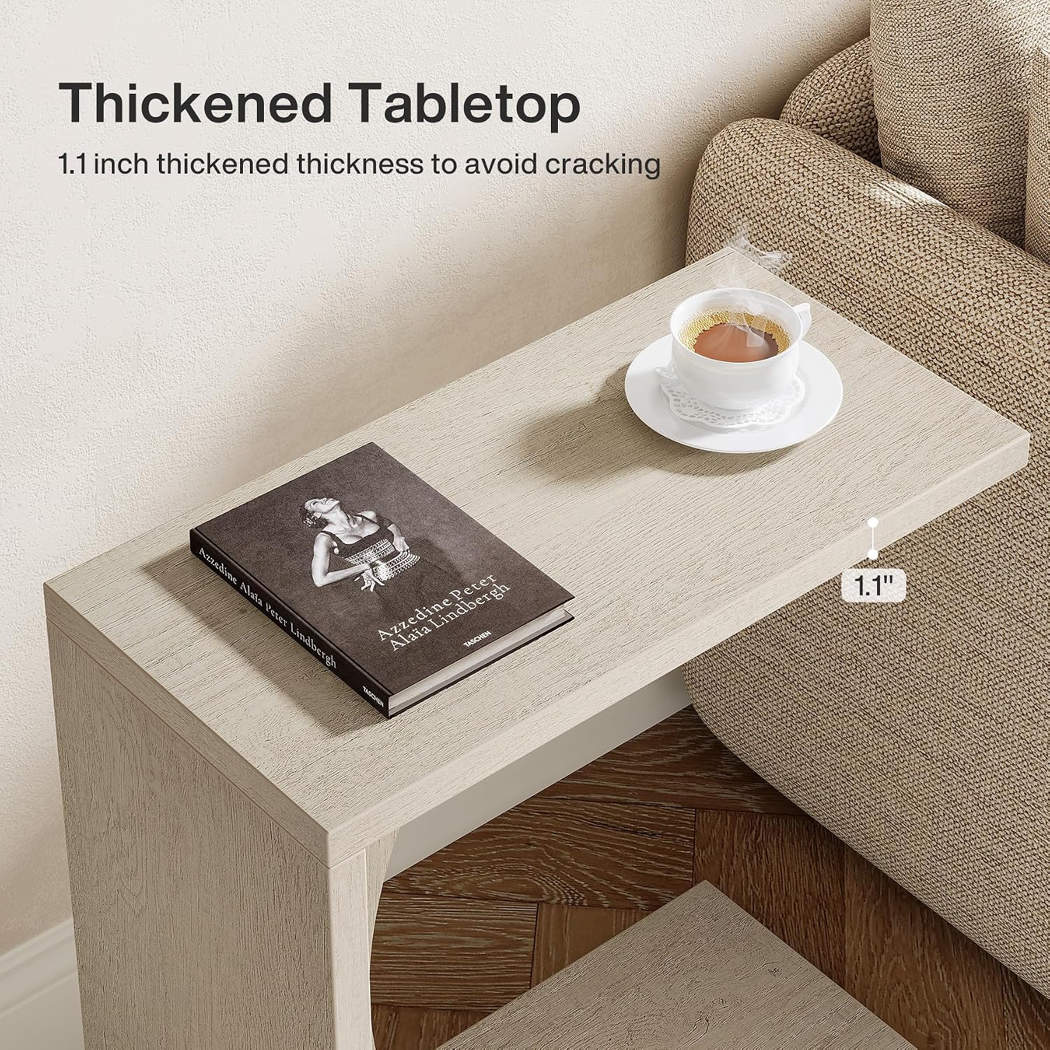 Tribesigns Set of 2 C-Shaped End Table for Couch, Small Bedside Table for Sofa, Wooden Nightstand for Living Room Bedroom Laptop Work Desk (2, Beige)
