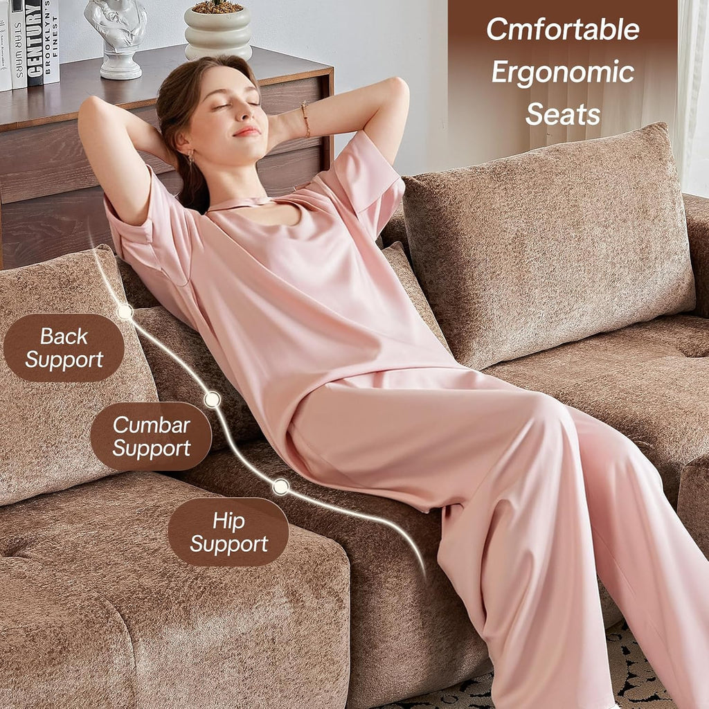 108' Modular Sectional Sofa - L-Shape Chaise, Modern Modular Cloud Couch with Deep Seat and Pillow, Boneless Couch Comfy Sofa for Living Room & Apartment, No Assembly(Camel)