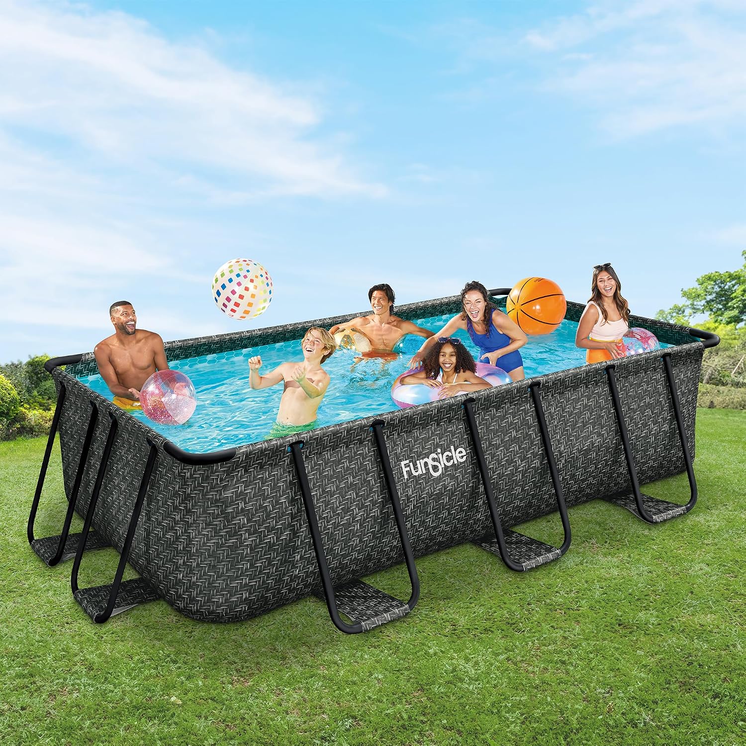 Funsicle Oasis Designer Lap 13' x 7' x 39.5' Rectangular Above Ground Swimming Pool, with FiltraBoost 800 GPH Filter Pump, Ladder & Repair Patch, Dark Herringbone
