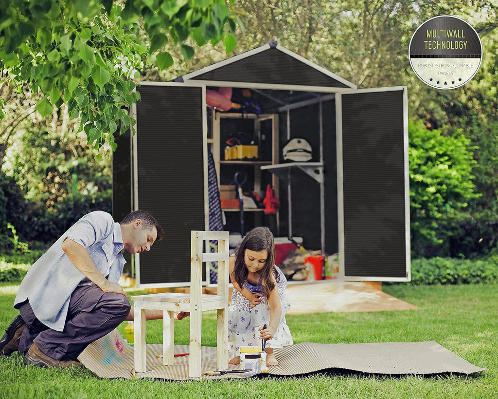 Palram - Canopia Rubicon Storage Shed, 6'x8' DIY Backyard Shed, Gray Polycarbonate Panels and Aluminum Frame, Sheds & Outdoor Storage for Lawn Mower, Bike, Garden Tools, Outdoor Storage Box Shed