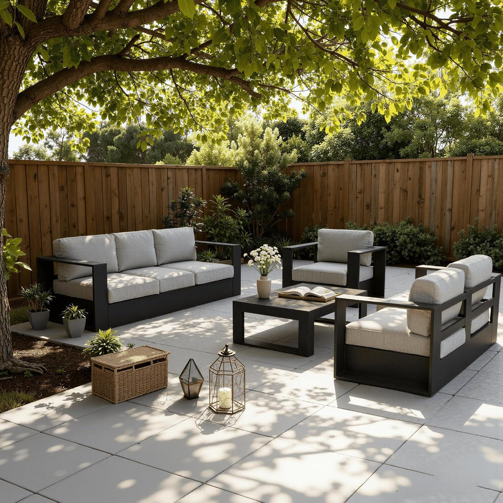 LayinSun Oversized Aluminum Outdoor Furniture, 1 Piece Patio 3-Seat Sofa, Deep Seating and Upgraded 6-inch Cushions for Porch, Balcony, Deck