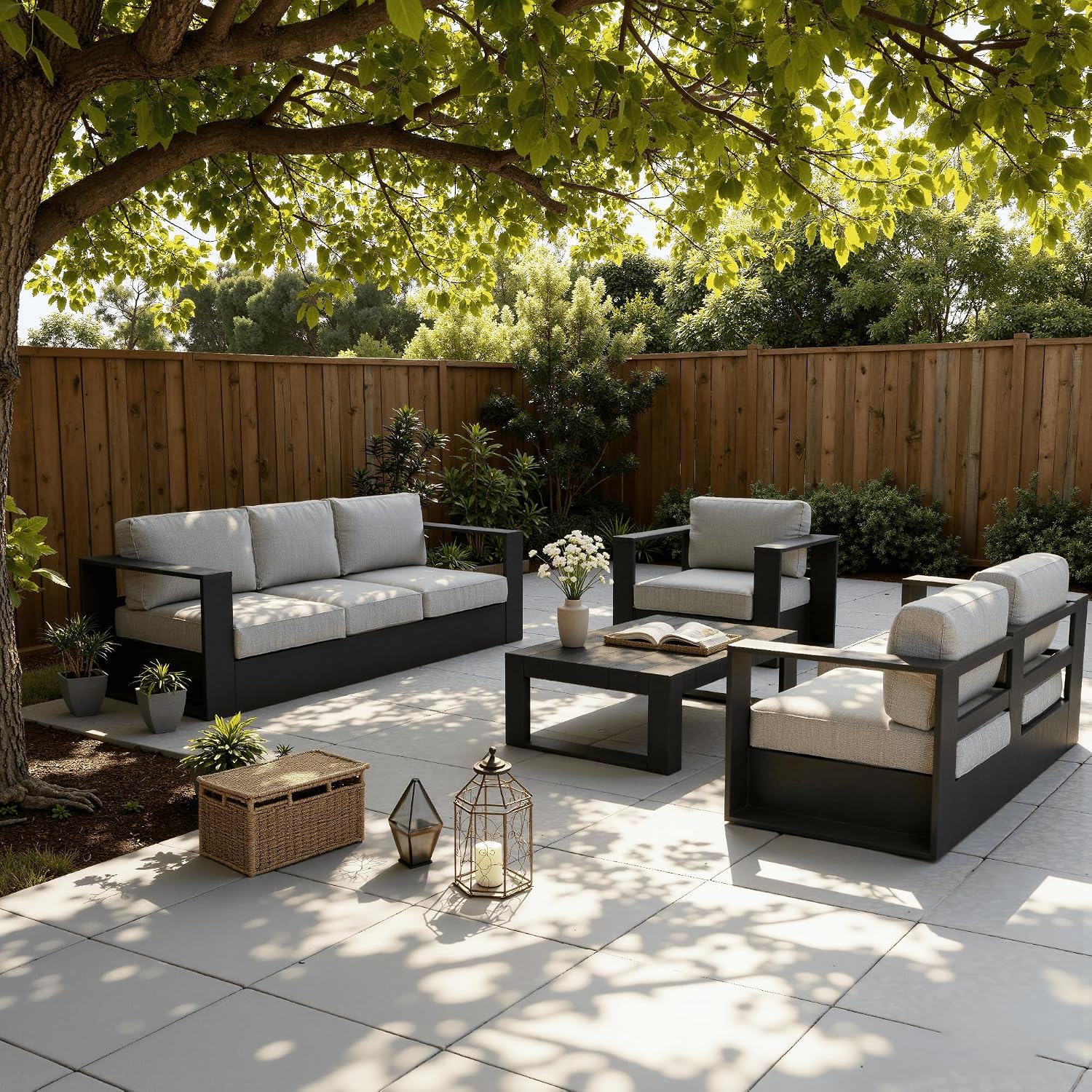 LayinSun Oversized Aluminum Outdoor Furniture, 1 Piece Patio 3-Seat Sofa, Deep Seating and Upgraded 6-inch Cushions for Porch, Balcony, Deck