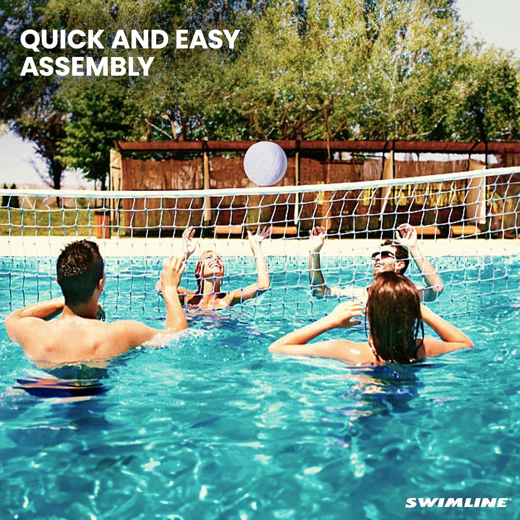 SWIMLINE Original Pool Volleyball Net Games Set with Ball Adjustable Up to 34 Feet Wide | for Kids & Adults | 2 Stable Water-Fill Bases | Easy Assembly Compatible W/Outdoor & Indoor Inground Pools