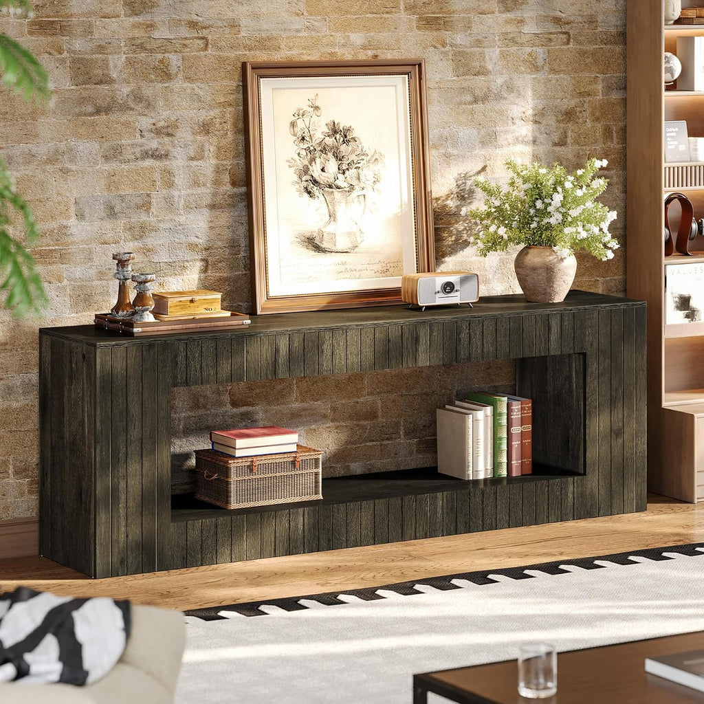 Tribesigns 63-Inch Low Sofa Console Table with Storage Shelf, 2-Tier Wooden Long Entryway Table, Industrial Behind Couch Unit for Living Room, Study Room, Entrance, Hallway