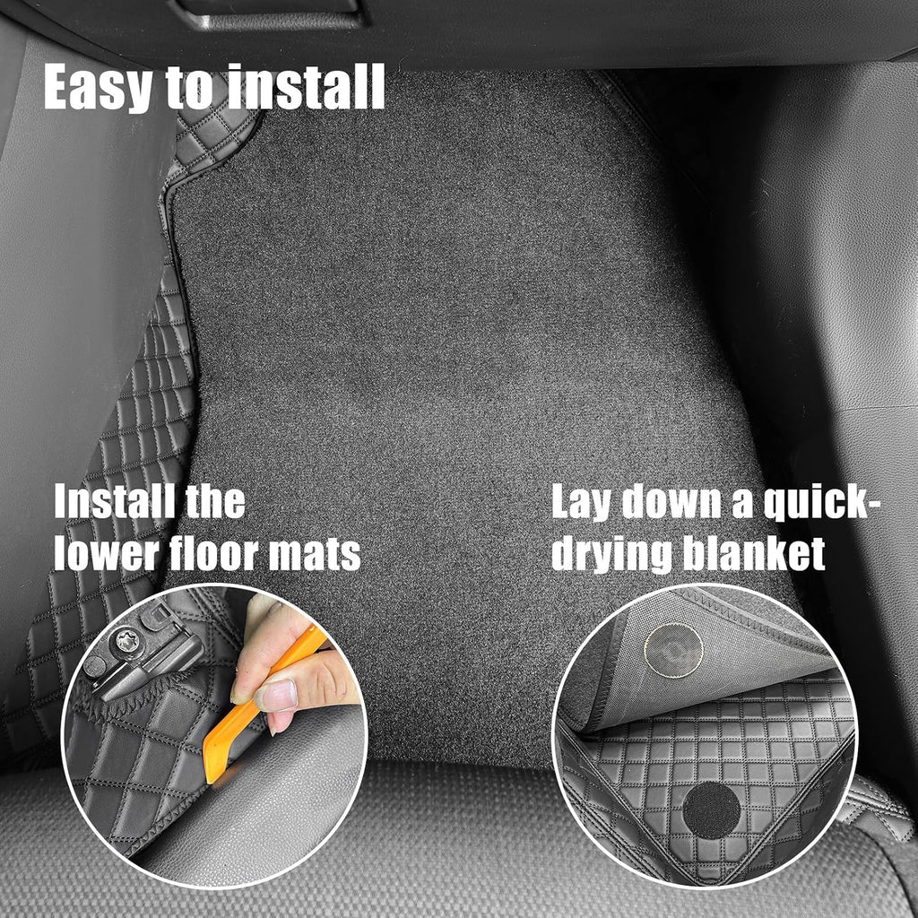 EKR Custom Floor Mats for Toyota RAV4 (Hybrid only) 2019-2025, Front & 2nd Row Luxury Double Layer Car Floor Mat Liner Fit RAV4 2019 2020 2021 2022 2023 2024 2025 - Leatherette Plus Carpet (Black)