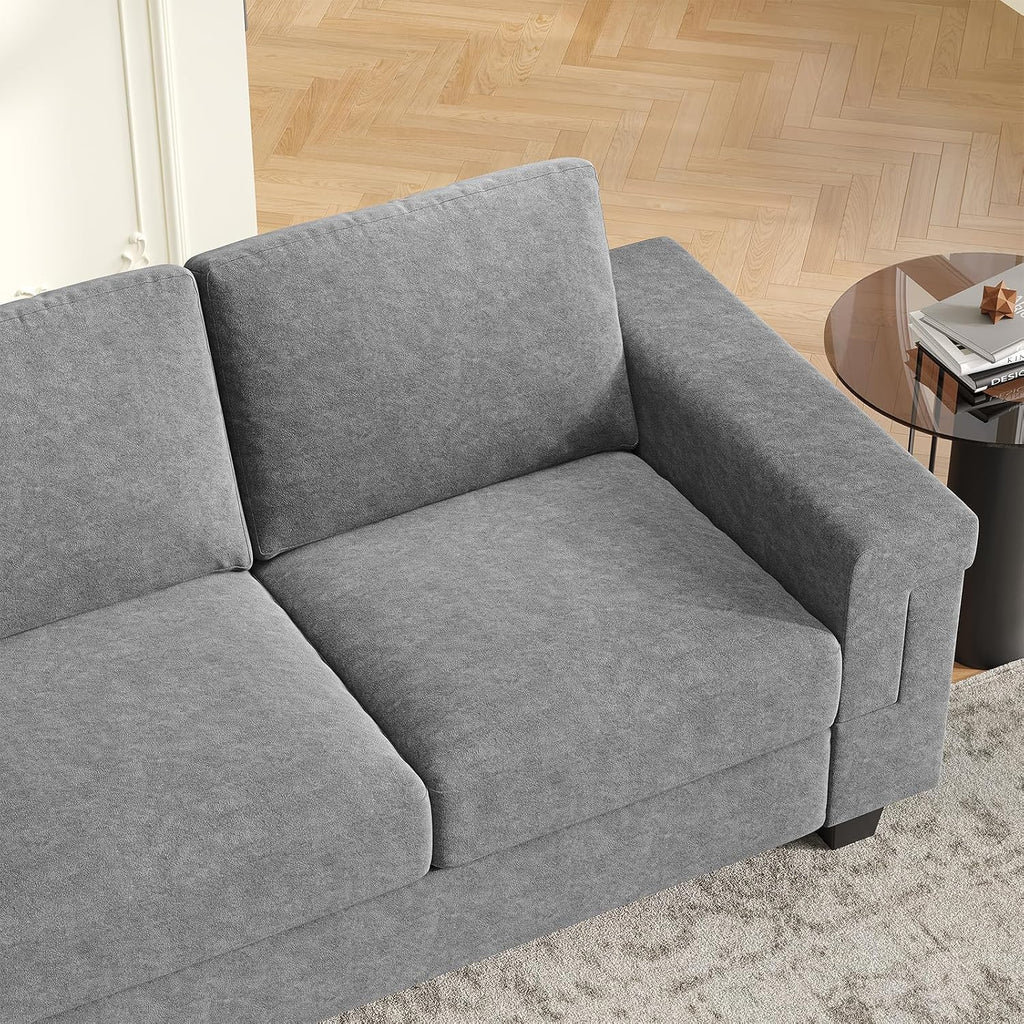COPIAE 3 Seater Sofa Couch with Deep Seat, 90' Modern Upholstered Sofa with Armrests, Easy Installation, Comfy Couches for Living Room, Apartment, Light Gray