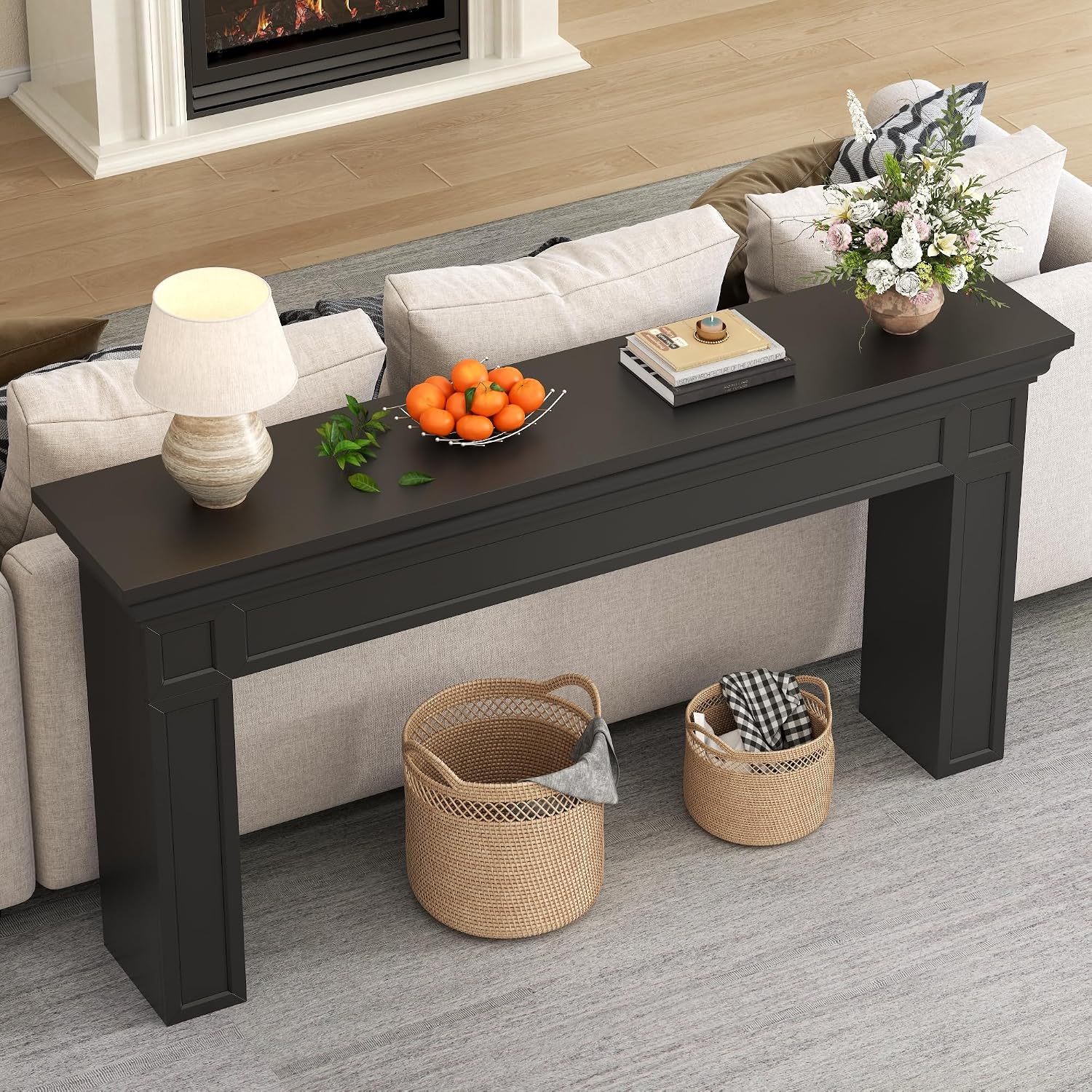 Loomie 63' Long Console Tables for Entryway, Modern Rectangular Sofa Table Behind the Couch, Narrow Long Entry Accent Table for Living Room, Entrance, Hallway, Foyer (Black)
