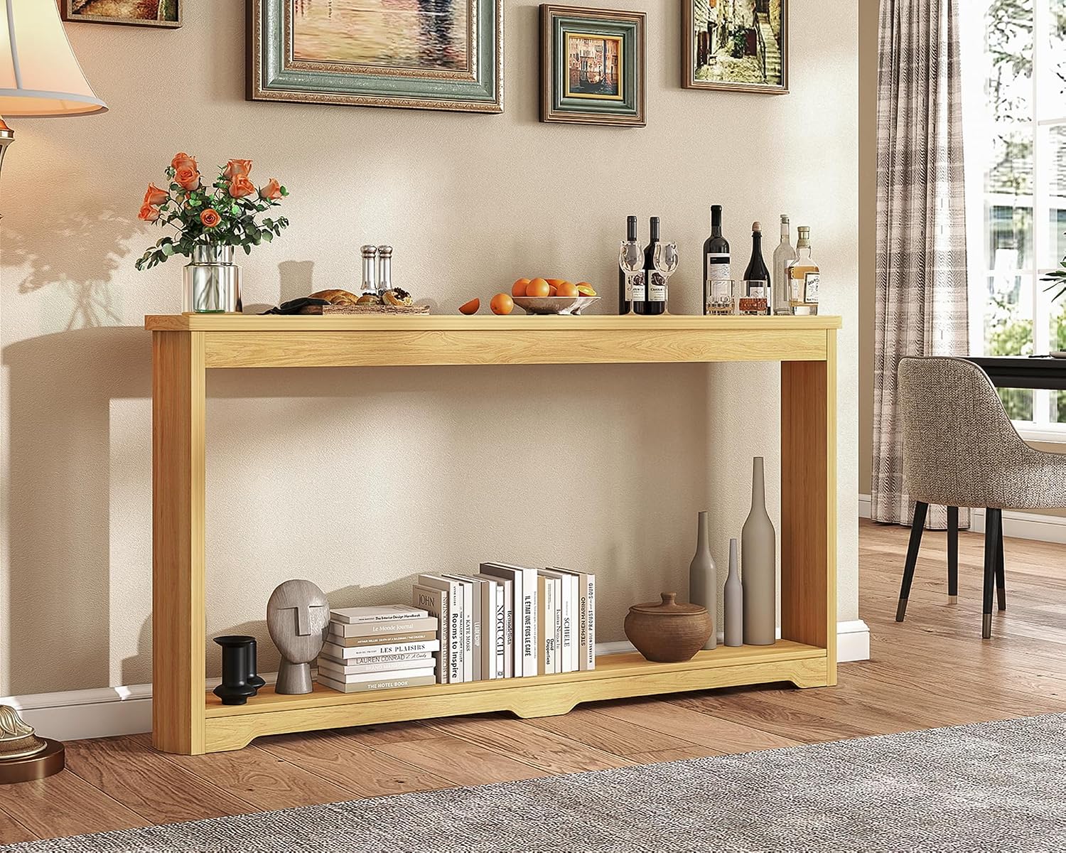 Rovibek Modern 70 Inch Entryway Table Narrow - Behind Sofa Table Narrow, 8 Inch Deep Console Table Behind Couch with Open Storage, Natural Entryway Tables for Hallway, Foyer, Living Room