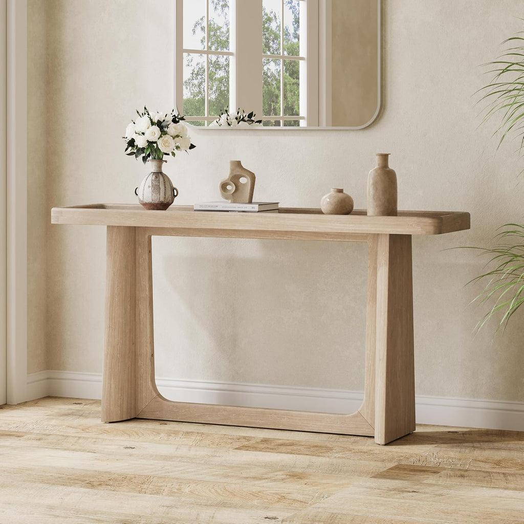 Scott Living Bridgely Console Table with Tray-Top Design, Narrow Accent Sofa-Table, Tray-Top Console Table, Wooden Sofa-Table, Entryway Behind Couch for Living Room, Space Saving, 58.25' Natural