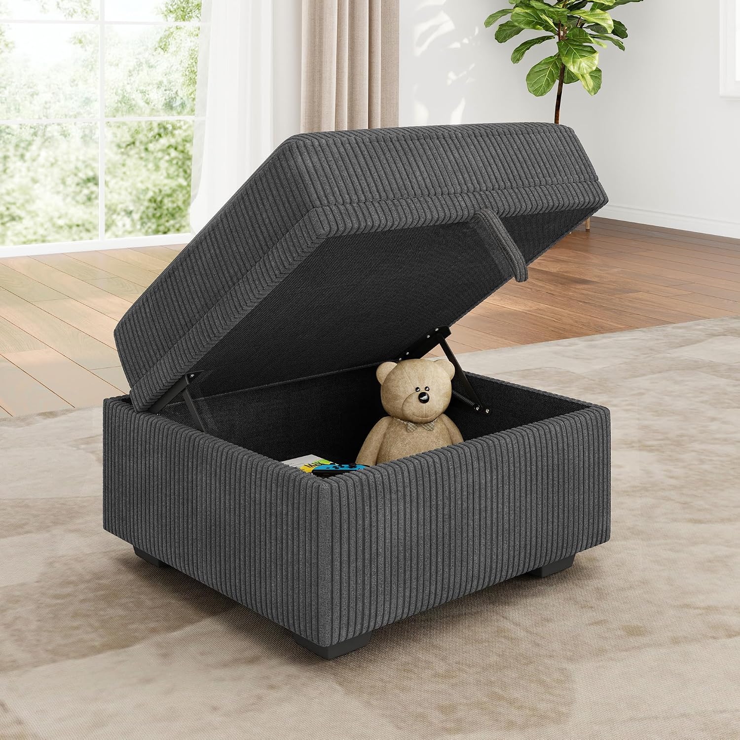 HONBAY Square Ottoman Module for Modular Sectional Sleeper Sofa, Storage Ottoman Footrest and Seat Cube, Velvet Grey