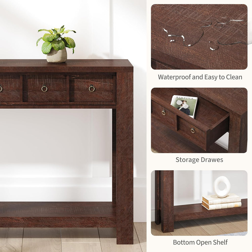 IDEALHOUSE 54inch Rustic Wooden Entryway Table with 2 Drawers & Open Shelf – Farmhouse Console Sofa Table for Hallway, Foyer & Living Room, Brown