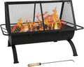 Sunnydaze 36-Inch Northland Steel Outdoor Fire Pit with Grill - Outdoor Fireplace with Cooking Grate, Spark Screen, Cover, and Poker