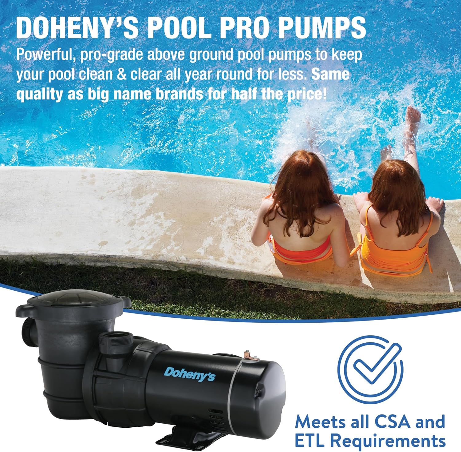 Doheny's 1.5 HP Above Ground Swimming Pool Pump | 115V, 83 GPM (1.2 THP) | Stainless Steel Shaft, Reinforced Thermoplastic, Low-Noise, High-Efficiency | 1.5' Internal & 2.5' External Threading