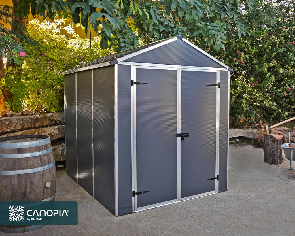 Palram - Canopia Rubicon Storage Shed, 6'x8' DIY Backyard Shed, Gray Polycarbonate Panels and Aluminum Frame, Sheds & Outdoor Storage for Lawn Mower, Bike, Garden Tools, Outdoor Storage Box Shed