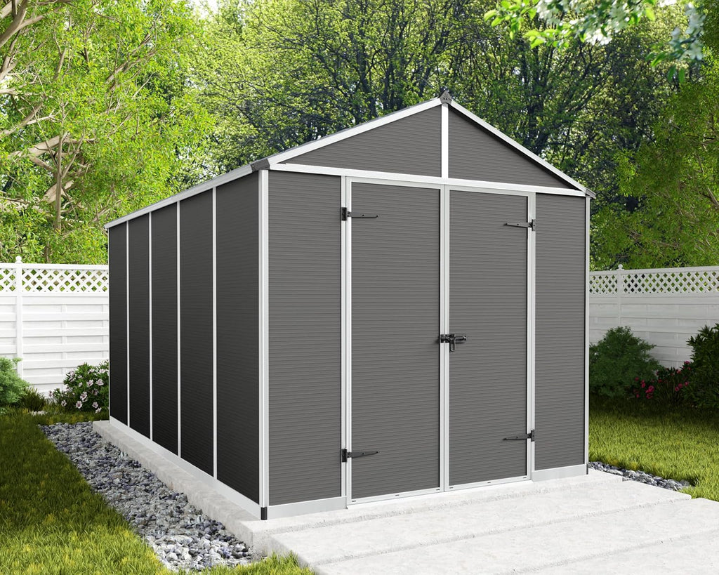 Palram - Canopia Rubicon Storage Shed, 8'x12' DIY Backyard Shed, Gray Polycarbonate Panels and Aluminum Frame, Sheds & Outdoor Storage for Lawn Mower, Bike, Garden Tools, Outdoor Storage Box Shed