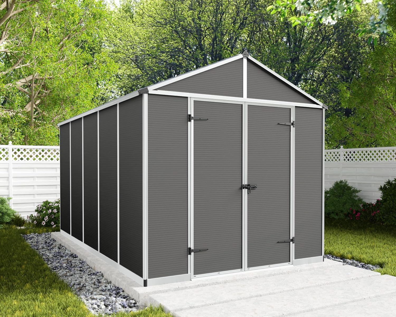 Palram - Canopia Rubicon Storage Shed, 8'x12' DIY Backyard Shed, Gray Polycarbonate Panels and Aluminum Frame, Sheds & Outdoor Storage for Lawn Mower, Bike, Garden Tools, Outdoor Storage Box Shed
