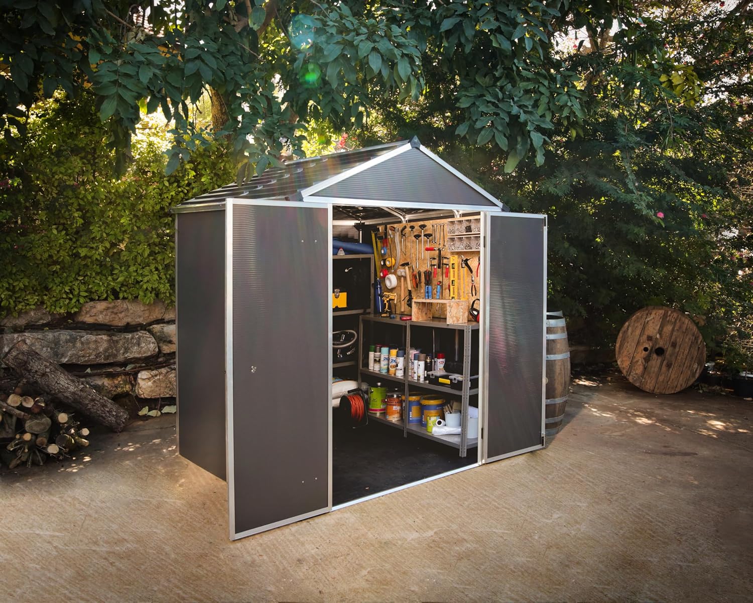 Palram - Canopia Rubicon Storage Shed, 6'x 5' DIY Backyard Shed, Gray Polycarbonate Panels and Aluminum Frame, Sheds & Outdoor Storage for Lawn Mower, Bike, Garden Tools, Outdoor Storage Box Shed