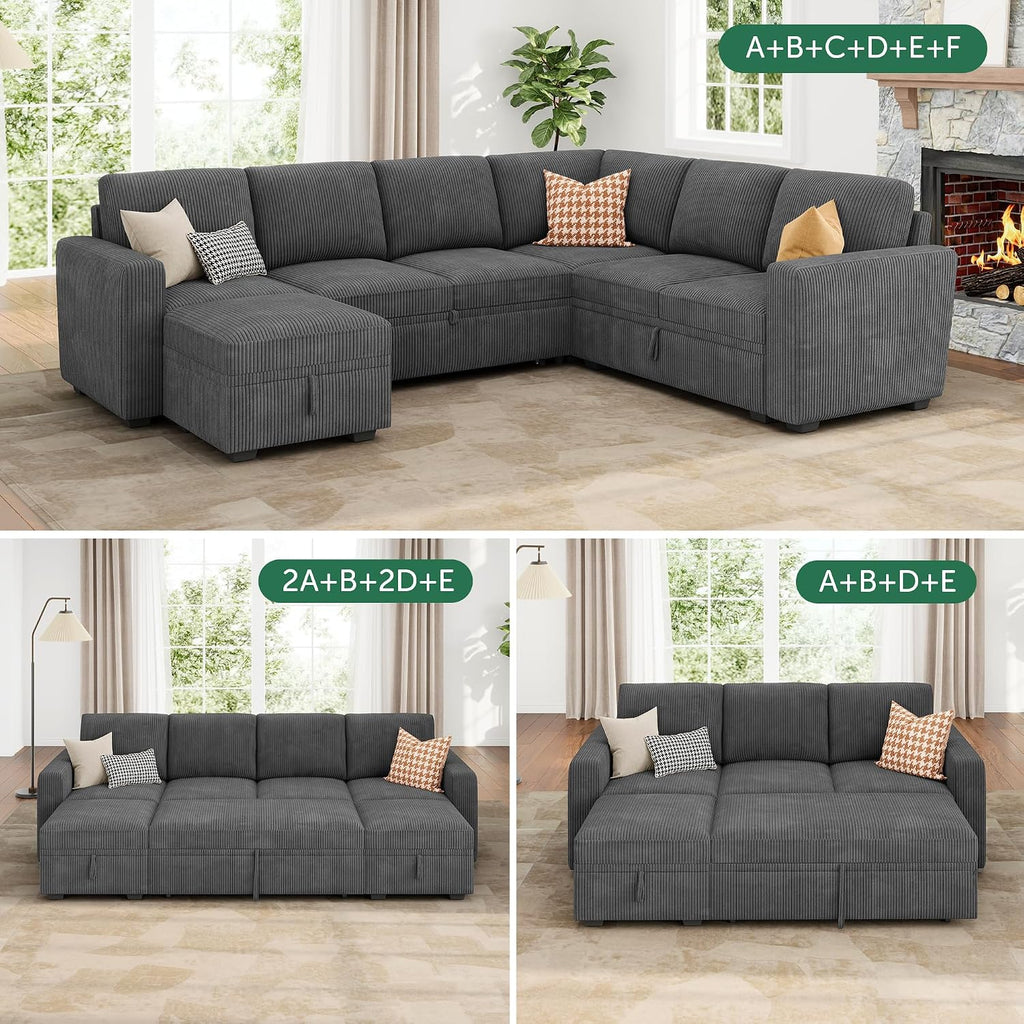 HONBAY Square Ottoman Module for Modular Sectional Sleeper Sofa, Storage Ottoman Footrest and Seat Cube, Velvet Grey