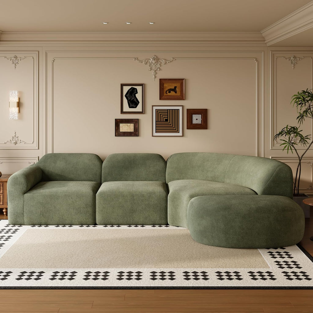 Christopher Knight Home Midel 111' Modular L-Shape Sofa Couch with Chaise Lounge, Modern Boneless Sofa for Living Room, Fabric Upholstered Cloud Couch with Deep Seat, Olive Green