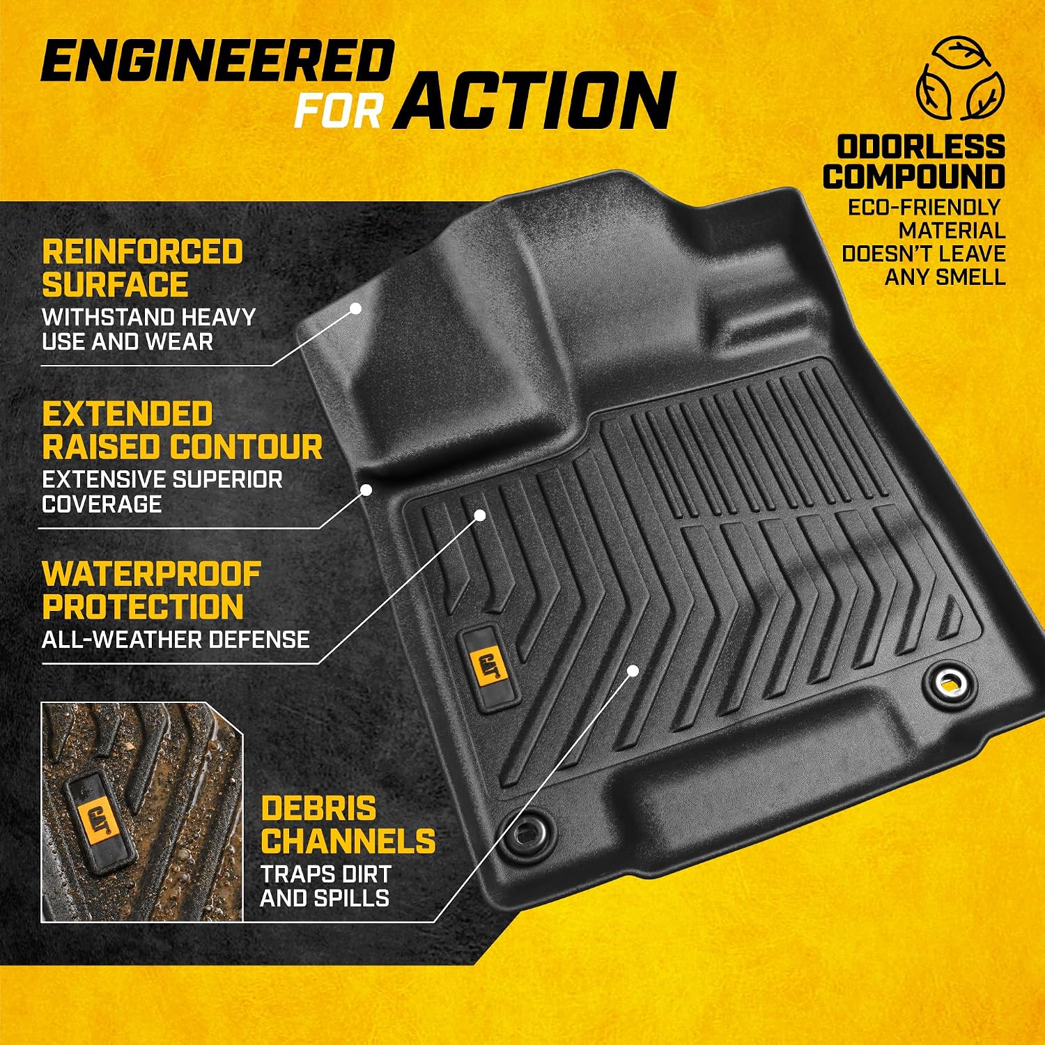 CAT® JustFit™ 3D Custom Fit Floor Mats for Honda Ridgeline 2017-2025, Heavy Duty All Weather Floor Liners Laser Measured, Honda Ridgeline Accessories